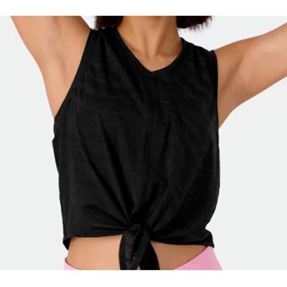 Halara Women's Sz Medium Black Round Neck Tie Front Play It My Way Tank Top - Picture 8 of 9